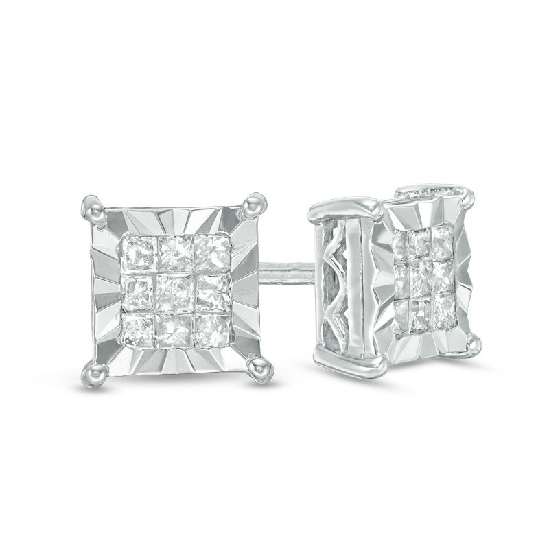Main Image 1 of 1/4 CT. T.W. Princess-Cut Composite Diamond Stud Earrings in Sterling Silver