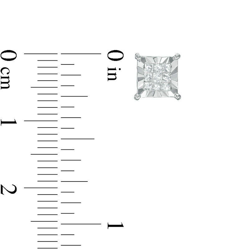 Main Image 2 of 1/4 CT. T.W. Princess-Cut Composite Diamond Stud Earrings in Sterling Silver