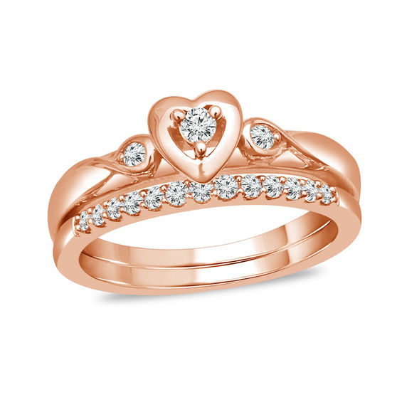 1/5 CT. T.w. Diamond Heart Bridal Set in 10K Rose Gold