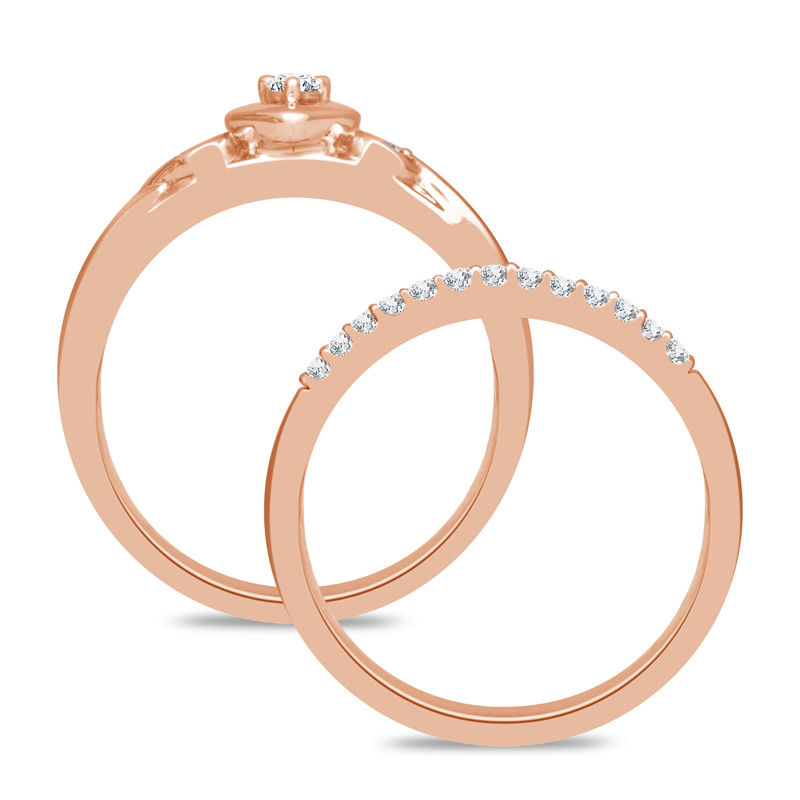 Main Image 3 of 1/5 CT. T.W. Diamond Heart Bridal Set in 10K Rose Gold