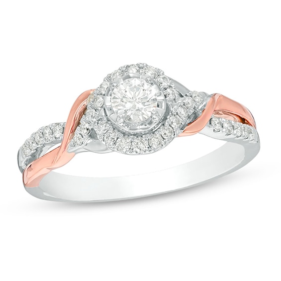 3/8 CT. T.w. Diamond Frame Twist Engagement Ring in 14K Two-Tone Gold