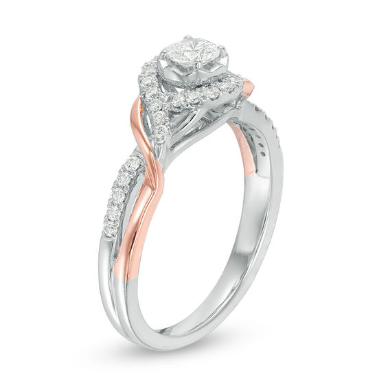 3/8 CT. T.w. Diamond Frame Twist Engagement Ring in 14K Two-Tone Gold