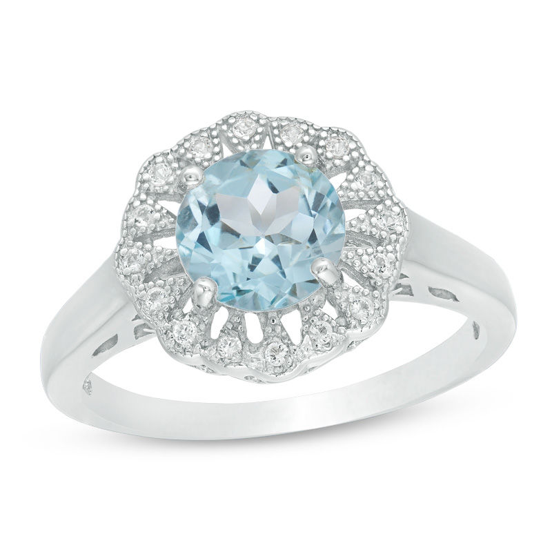 Main Image 1 of 7.0mm Blue and White Topaz Vintage-Style Frame Ring in Sterling Silver