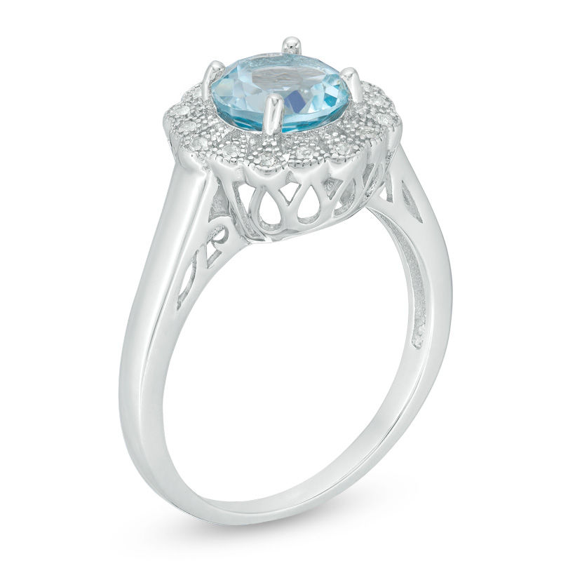 7.0mm Blue and White Topaz Vintage-Style Frame Ring in Sterling Silver