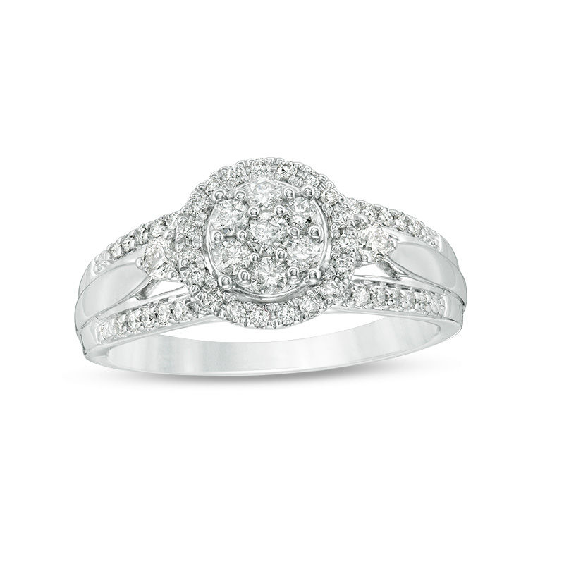 Main Image 1 of 1/2 CT. T.W. Composite Diamond Frame Engagement Ring in 10K White Gold