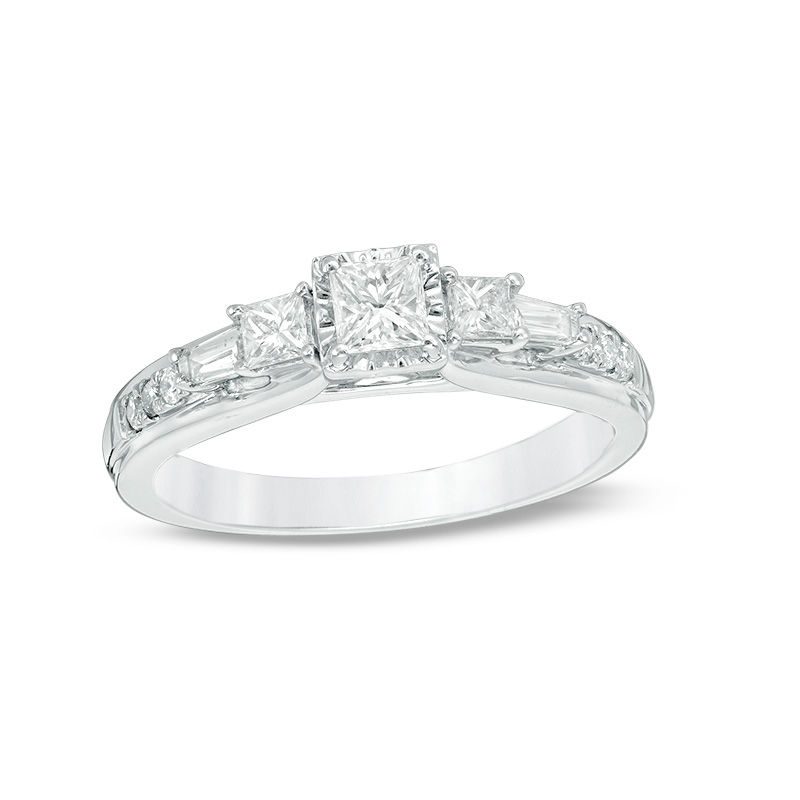 Main Image 1 of 5/8 CT. T.W. Princess-Cut Diamond Past Present Future® Engagement Ring in 14K White Gold