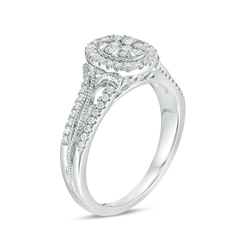 Main Image 2 of 1/2 CT. T.W. Composite Diamond Oval Frame Twist Vintage-Style Engagement Ring in 10K White Gold