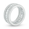 Thumbnail Image 1 of Emerald-Cut and Round Lab-Created White Sapphire Triple Row Band in Sterling Silver