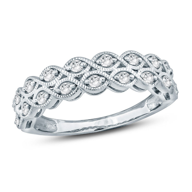 1/3 CT. T.W. Diamond Twist Double Row Vintage-Style Anniversary Band in Sterling Silver