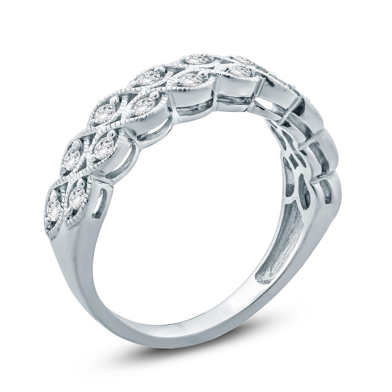Main Image 2 of 1/3 CT. T.W. Diamond Twist Double Row Vintage-Style Anniversary Band in Sterling Silver