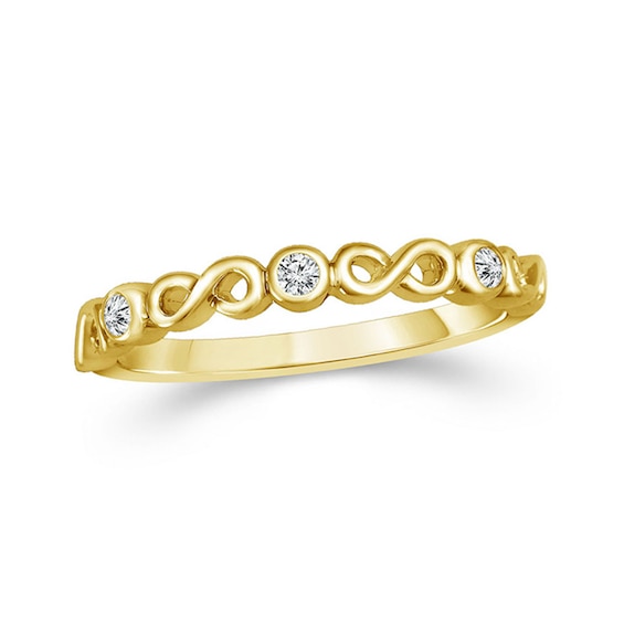 1/20 CT. T.w. Diamond Three Stone Alternating Infinity Stackable Band in 10K Gold