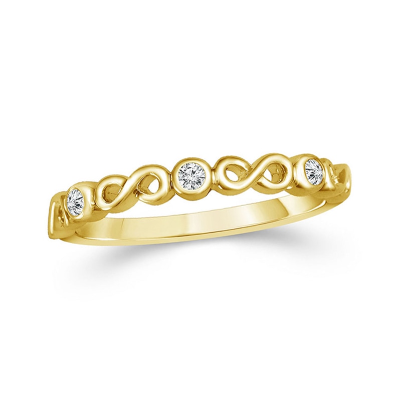 1/20 CT. T.W. Diamond Three Stone Alternating Infinity Stackable Band in 10K Gold