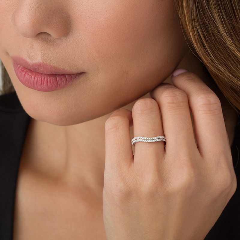 Main Image 3 of 1/4 CT. T.W. Diamond Double Contour Anniversary Band in 10K White Gold