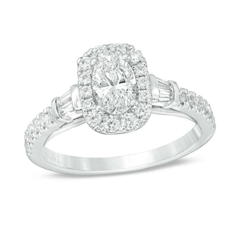 Main Image 1 of Vera Wang Love Collection 1 CT. T.W. Certified Oval Diamond Frame Engagement Ring in 14K White Gold (I/SI2)