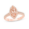 Thumbnail Image 0 of Marquise Morganite and 1/3 CT. T.W. Diamond Frame Double Row Ring in 10K Rose Gold