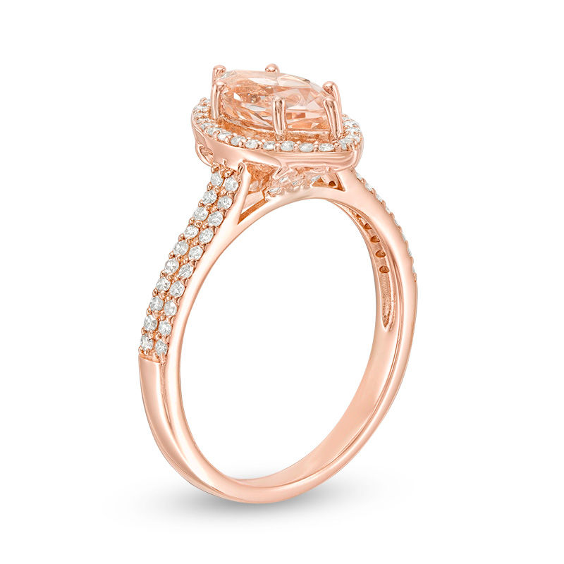 Main Image 2 of Marquise Morganite and 1/3 CT. T.W. Diamond Frame Double Row Ring in 10K Rose Gold