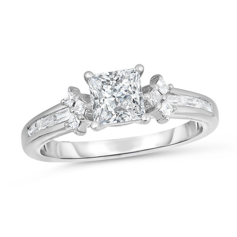 1 CT. T.W. Princess-Cut Diamond Arrow-Sides Engagement Ring in 14K White Gold