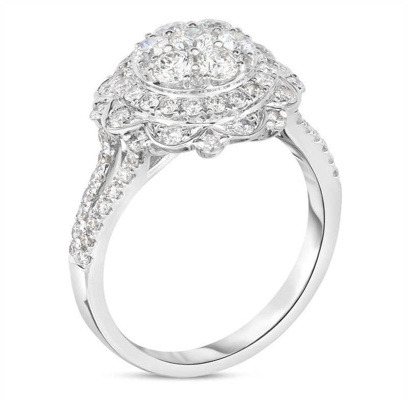 1-1/3 CT. T.W. Diamond Flower Frame Engagement Ring in 14K White Gold