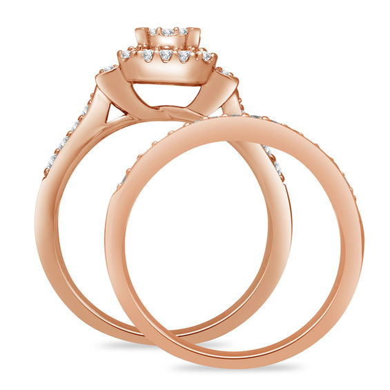 3/4 CT. T.W. Composite Diamond Rectangle Frame Collar Bridal Set in 10K Rose Gold 3/4 CT. T.W. Composite Diamond Rectangle Frame Collar Bridal Set in 10K Rose Gold