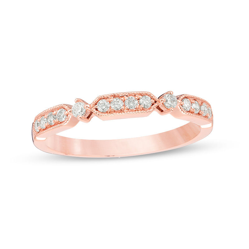 Main Image 1 of 1/5 CT. T.W. Diamond Art Deco Vintage-Style Anniversary Band in 10K Rose Gold