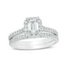 Thumbnail Image 1 of 1-1/5 CT. T.W. Certified Emerald-Cut Diamond Frame Bridal Set in 14K White Gold (I/SI2)