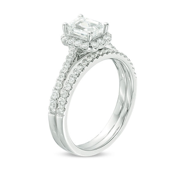 1-1/5 CT. T.w. Certified Emerald-Cut Diamond Frame Bridal Set in 14K White Gold (I/Si2)