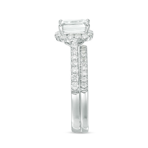 1-1/5 CT. T.w. Certified Emerald-Cut Diamond Frame Bridal Set in 14K White Gold (I/Si2)