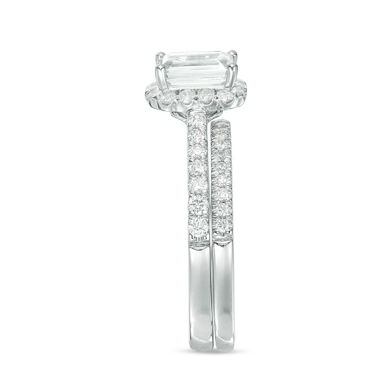 Main Image 4 of 1-1/5 CT. T.W. Certified Emerald-Cut Diamond Frame Bridal Set in 14K White Gold (I/SI2)