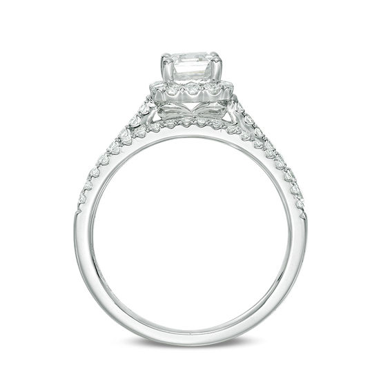 1-1/5 CT. T.w. Certified Emerald-Cut Diamond Frame Bridal Set in 14K White Gold (I/Si2)
