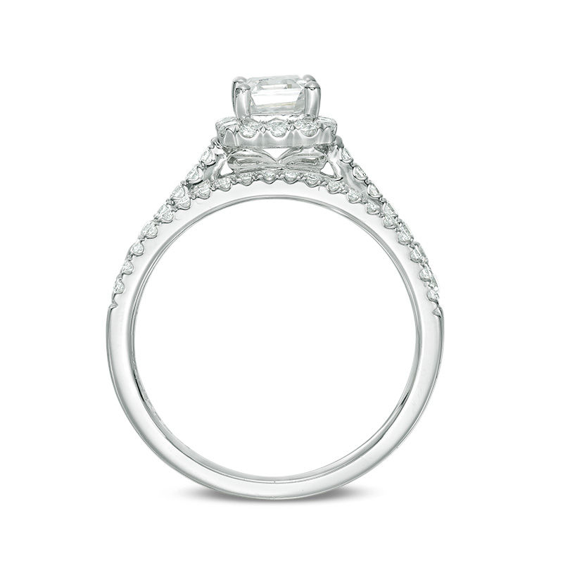 Main Image 5 of 1-1/5 CT. T.W. Certified Emerald-Cut Diamond Frame Bridal Set in 14K White Gold (I/SI2)
