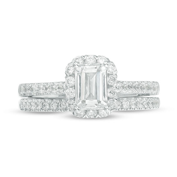 1-1/5 CT. T.w. Certified Emerald-Cut Diamond Frame Bridal Set in 14K White Gold (I/Si2)