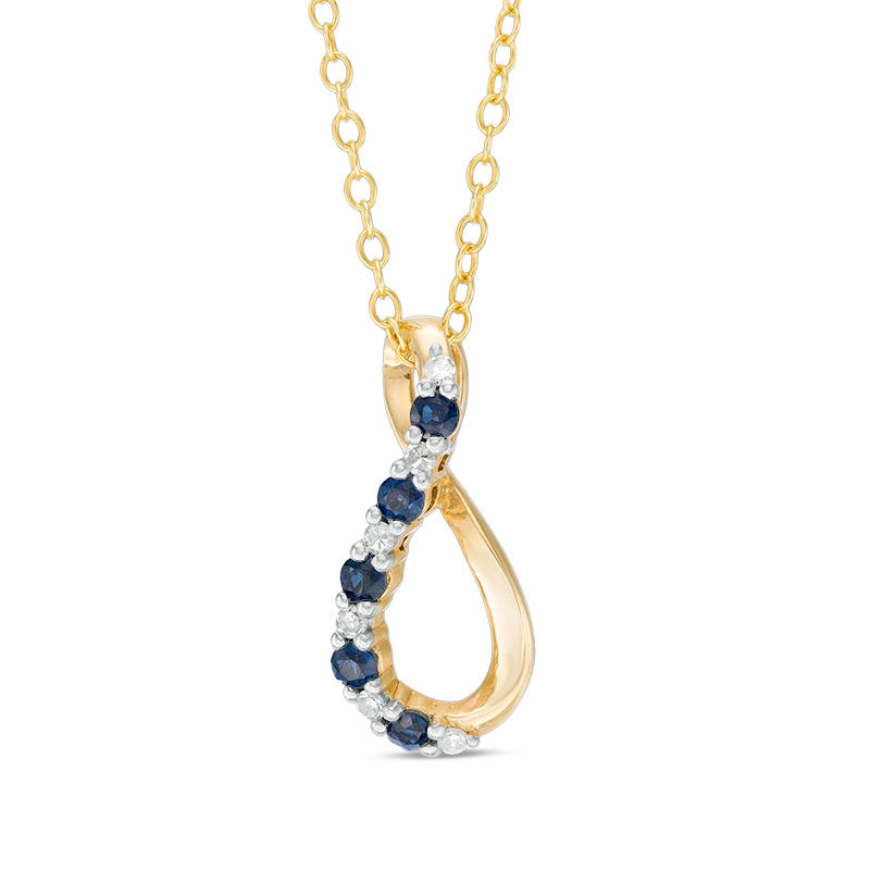Main Image 1 of Blue Sapphire and Diamond Accent Infinity Pendant in 10K Gold