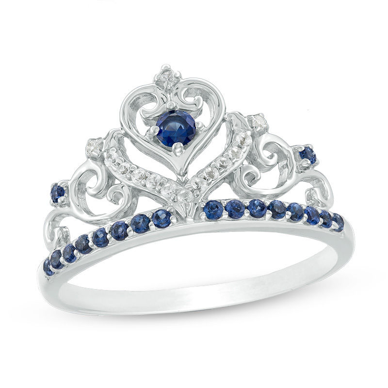 Main Image 1 of Lab-Created Blue and White Sapphire Tiara Ring in Sterling Silver