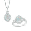 Thumbnail Image 1 of Oval Lab-Created Opal and White Sapphire Sunburst Frame Pendant and Ring Set in Sterling Silver