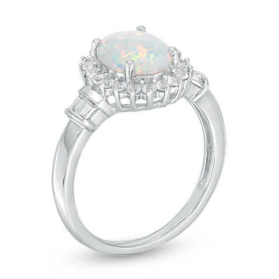 Oval Lab-Created Opal and White Sapphire Sunburst Frame Pendant and Ring Set in Sterling Silver
