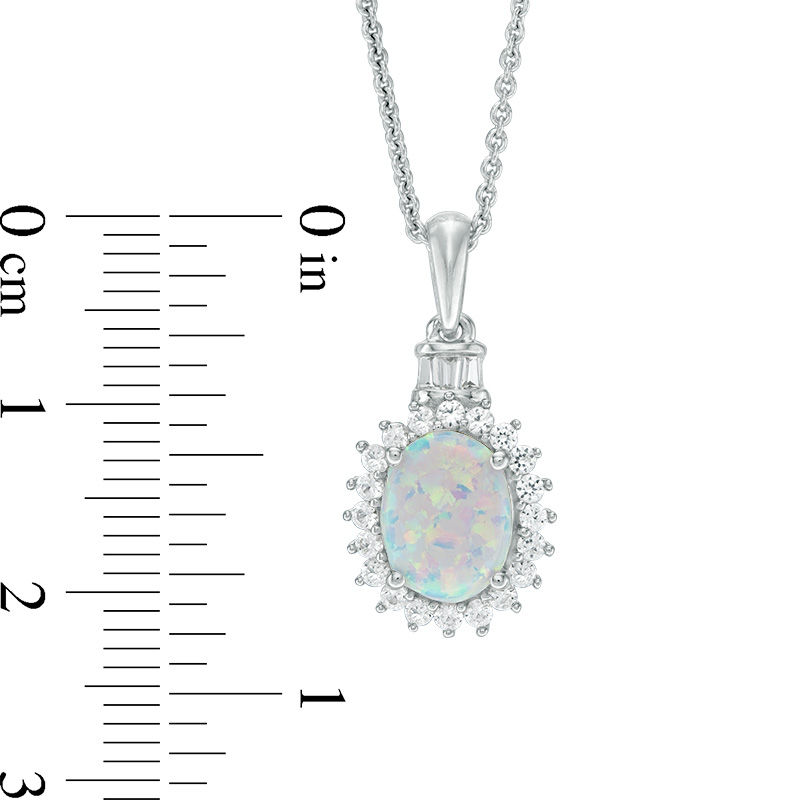Main Image 3 of Oval Lab-Created Opal and White Sapphire Sunburst Frame Pendant and Ring Set in Sterling Silver