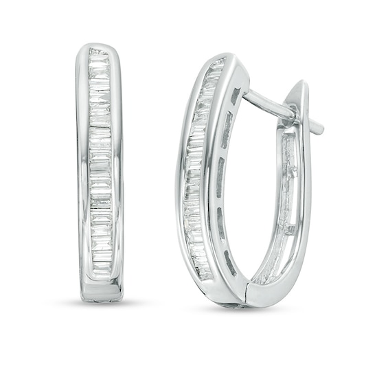 1/4 CT. T.w. Baguette Diamond Hoop Earrings in 10K White Gold