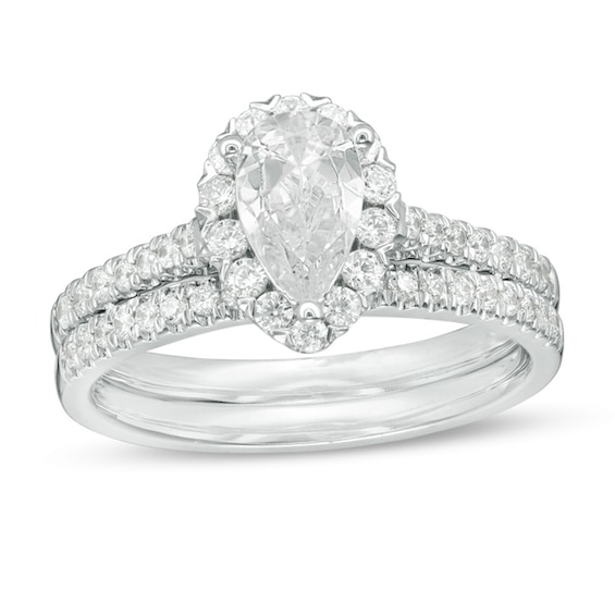1-1/5 CT. T.w. Certified Pear-Shaped Diamond Frame Bridal Set in 14K White Gold (I/Si2)
