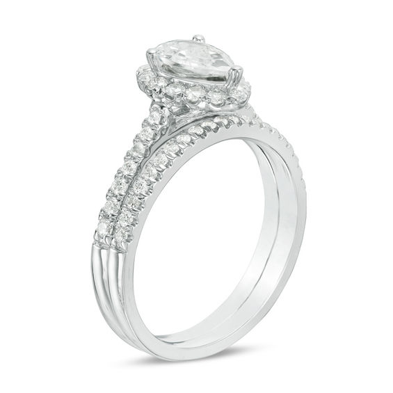 1-1/5 CT. T.w. Certified Pear-Shaped Diamond Frame Bridal Set in 14K White Gold (I/Si2)