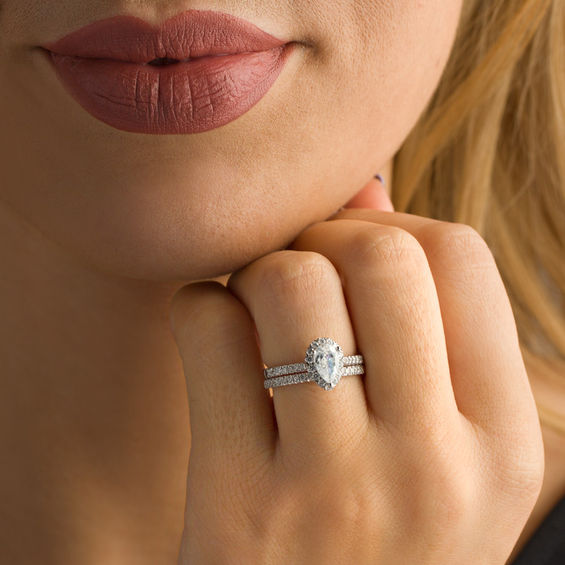 1-1/5 CT. T.w. Certified Pear-Shaped Diamond Frame Bridal Set in 14K White Gold (I/Si2)