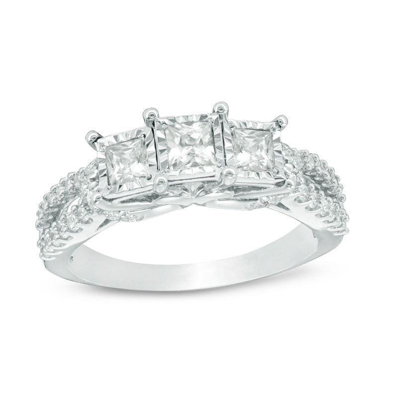 1 CT. T.W. Princess-Cut Diamond Past Present Future® Engagement Ring in 10K White Gold