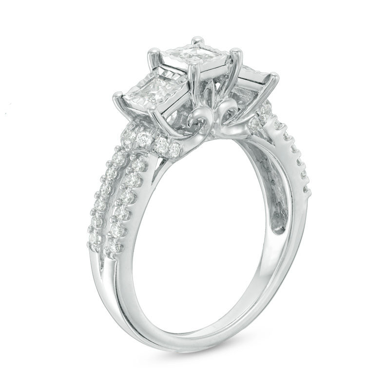 1 CT. T.W. Princess-Cut Diamond Past Present Future® Engagement Ring in 10K White Gold