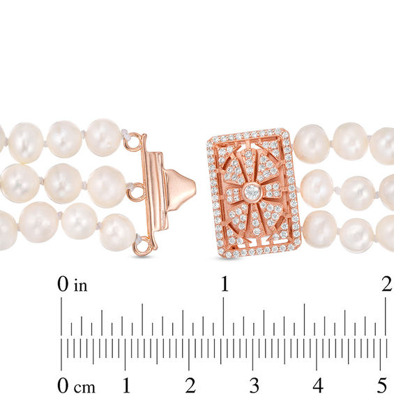Cultured Freshwater Pearl and Lab-Created White Sapphire Necklace in Sterling Silver with 14K Rose Gold Plate - 20" Cultured Freshwater Pearl and Lab-Created White Sapphire Necklace in Sterling Silver with 14K Rose Gold Plate - 20"