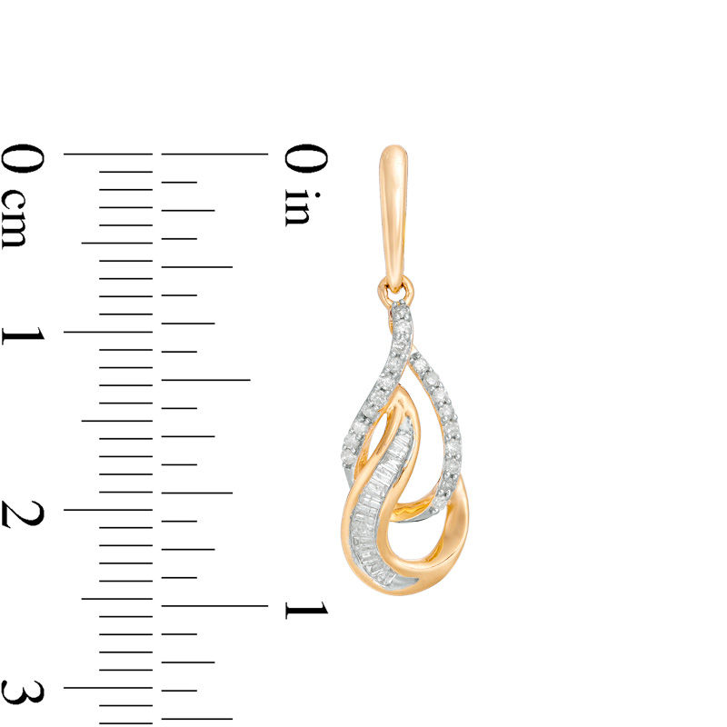 Main Image 2 of 1/3 CT. T.W. Baguette and Round Diamond Double Teardrop Earrings in 10K Gold