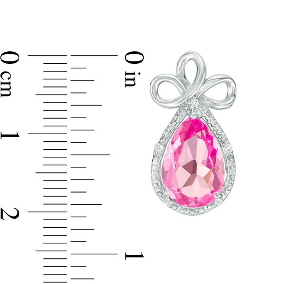 Pear-Shaped Lab-Created Pink Sapphire and 1/20 CT. T.W. Diamond Frame Triple Loop Ribbon Drop Earrings in 10K White Gold Pear-Shaped Lab-Created Pink Sapphire and 1/20 CT. T.W. Diamond Frame Triple Loop Ribbon Drop Earrings in 10K White Gold