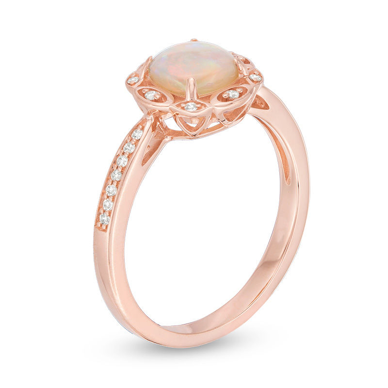 Main Image 2 of 6.0mm Cushion-Cut Opal and Diamond Accent Floral Ring in 10K Rose Gold