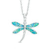 Thumbnail Image 1 of Lab-Created Blue Opal and White Sapphire Dragonfly Pendant in Sterling Silver