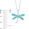 Thumbnail Image 1 of Lab-Created Blue Opal and White Sapphire Dragonfly Pendant in Sterling Silver