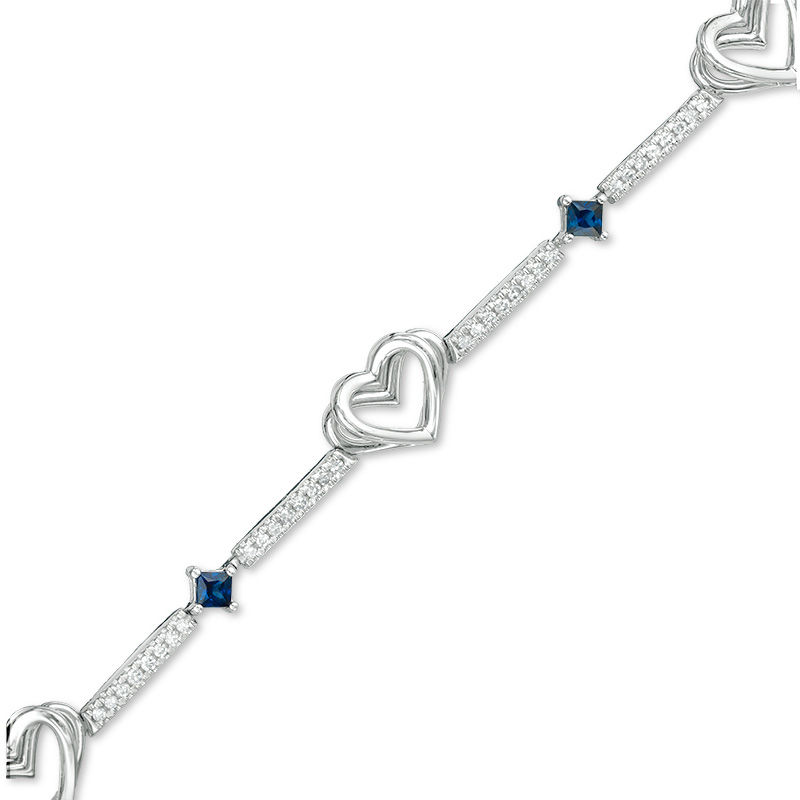 Main Image 1 of The Kindred Heart from Vera Wang Love Collection Blue Sapphire and 1/3 CT. T.W. Diamond Bracelet in Sterling Silver