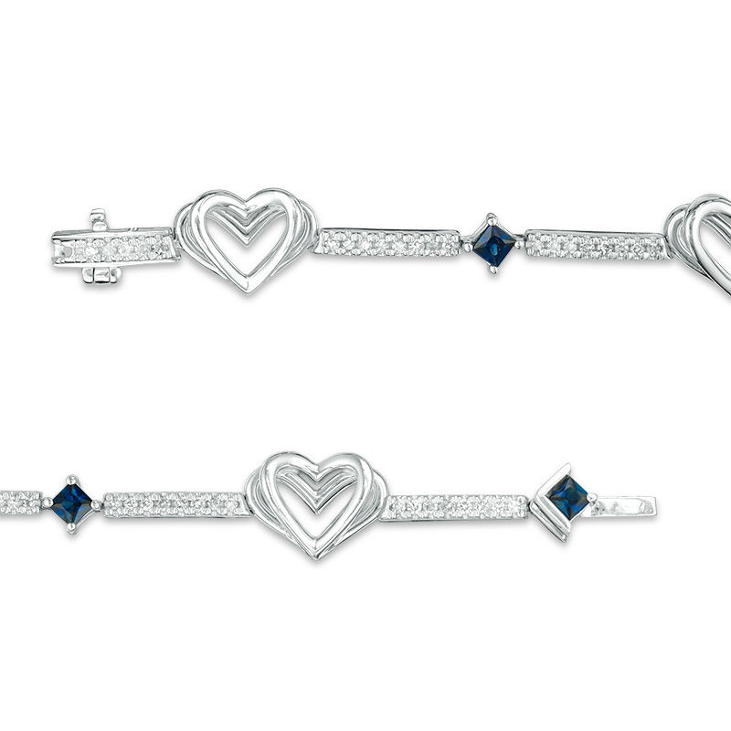 Main Image 2 of The Kindred Heart from Vera Wang Love Collection Blue Sapphire and 1/3 CT. T.W. Diamond Bracelet in Sterling Silver